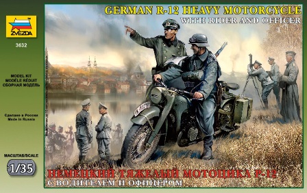 Zvezda 1/35 Figür 3632 German R-12 Heavy Motorcycle with rider and officer