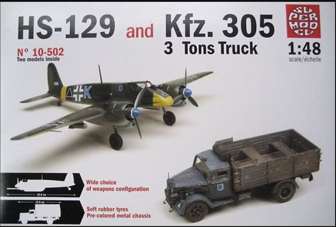 Super Model 1/48 Maket HS-129 and Kfz. 305 3 Tons Truck