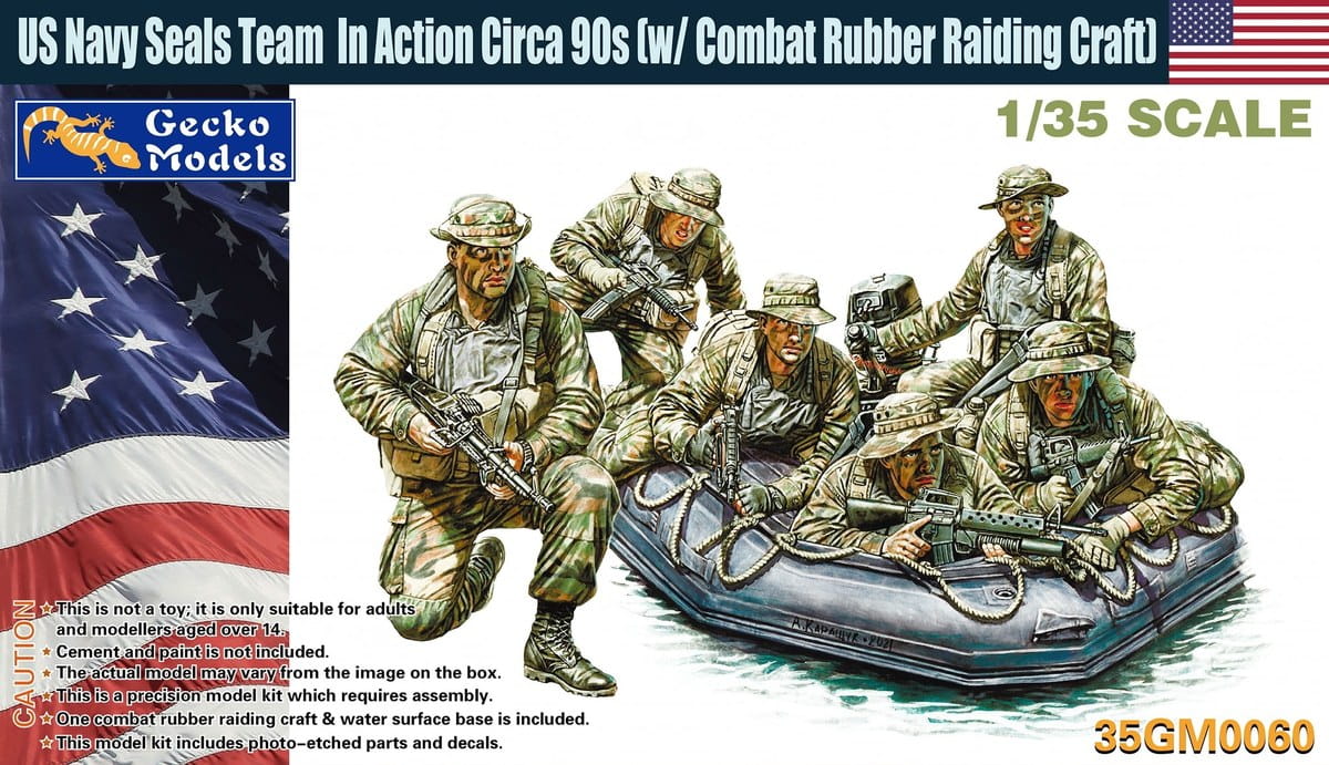 1/35 US Navy Seals Team In Action Circa 90s w/ Combat Rubber Raiding Craft - Gecko