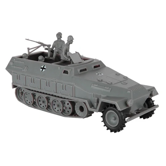BMC 1/32 Ölçek Plastik Araç ve 5 adet Figür CTS WW2 German Hanomag Halftrack - 5pc Gray Plastic Army Men Armored Vehicle