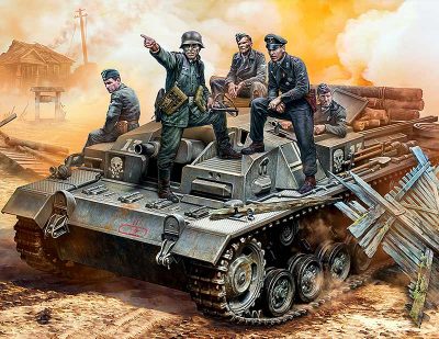 Masterbox 1/35 Figure German StuG III Crew. WW II era. Their position is behind that forest!