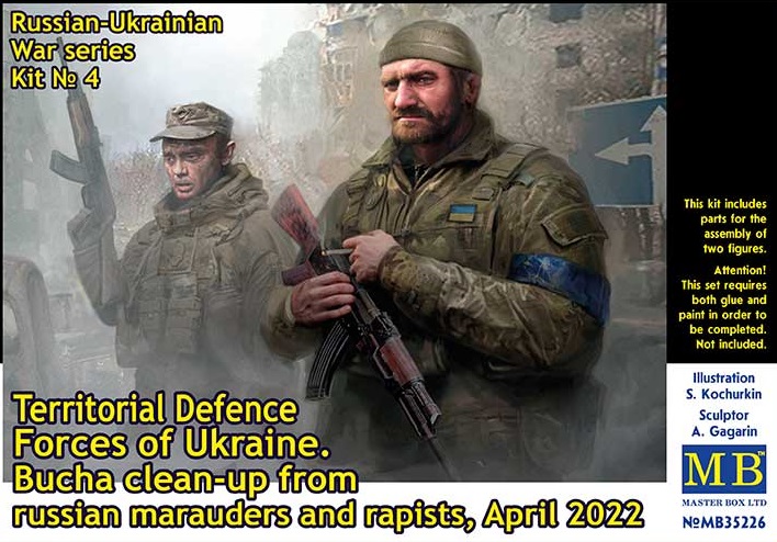 MASTERBOX 1/35 Figure Russian-Ukrainian War series Kit No 4. Territorial Defence Forces of Ukraine. Bucha clean-up from russian marauders and rapists, April 2022